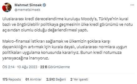 Bakan Şimşek'ten Moody's'in Türkiye değerlendirmesine ilk tepki: Uluslararası normlara uygun politikalara uygulamaya kararlıyız