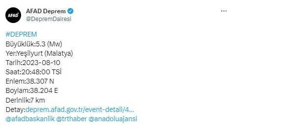Malatya'da deprem mi oldu? SON DAKİKA Malatya deprem şiddeti ne, kaç? 10 Ağustos AFAD Kandilli son depremler listesi