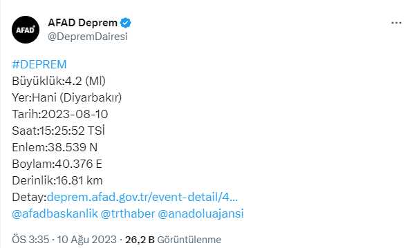 Son Dakika: Diyarbakır'da 4.2 büyüklüğünde deprem! Sarsıntı çevre illerden de hissedildi