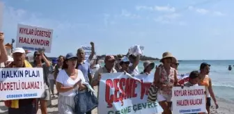 Çeşme'de Sahillerin Özel İşletmelere Devredilmesi Protesto Edildi