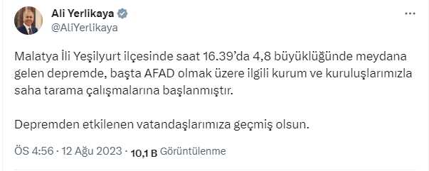 Son Dakika: Malatya'da 4.8 büyüklüğünde deprem meydana geldi