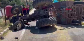 Dinar'da Saman Yüklü Traktör Devrildi, Sürücü Yaralandı