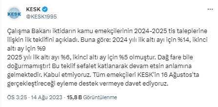 KESK'ten hükümetin zam teklifi sonrası memurlara grev çağrısı: Tüm emekçileri 16 Ağustos'ta eyleme destek vermeye bekliyoruz