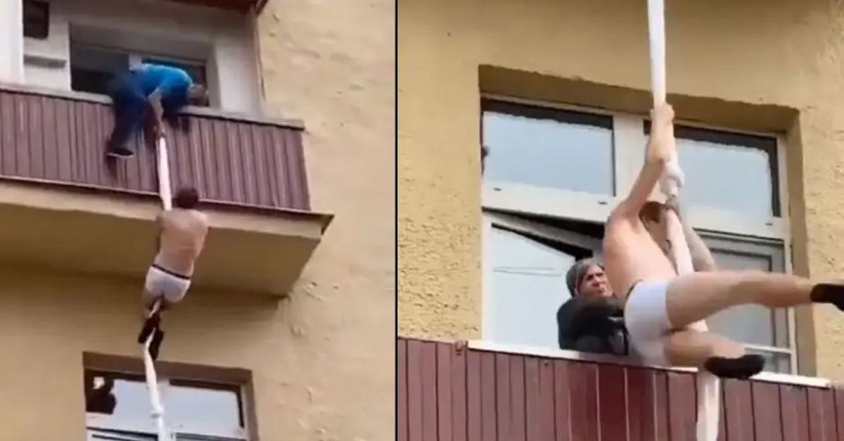 Sevgilisinin evinde kızın ailesine yakalanan adamın balkondan kaçarken başına gelenler kameraya yansıdı