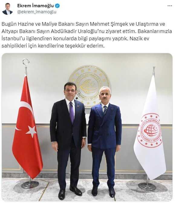 İBB Başkanı İmamoğlu, Bakan Şimşek ve Uraloğlu'nu m,akamında ziyaret etti
