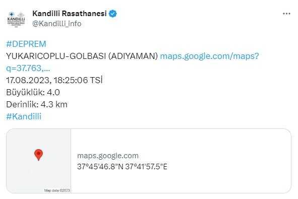 Adıyaman'da 4,1 büyüklüğünde deprem Adıyaman'da 4,1 büyüklüğünde deprem