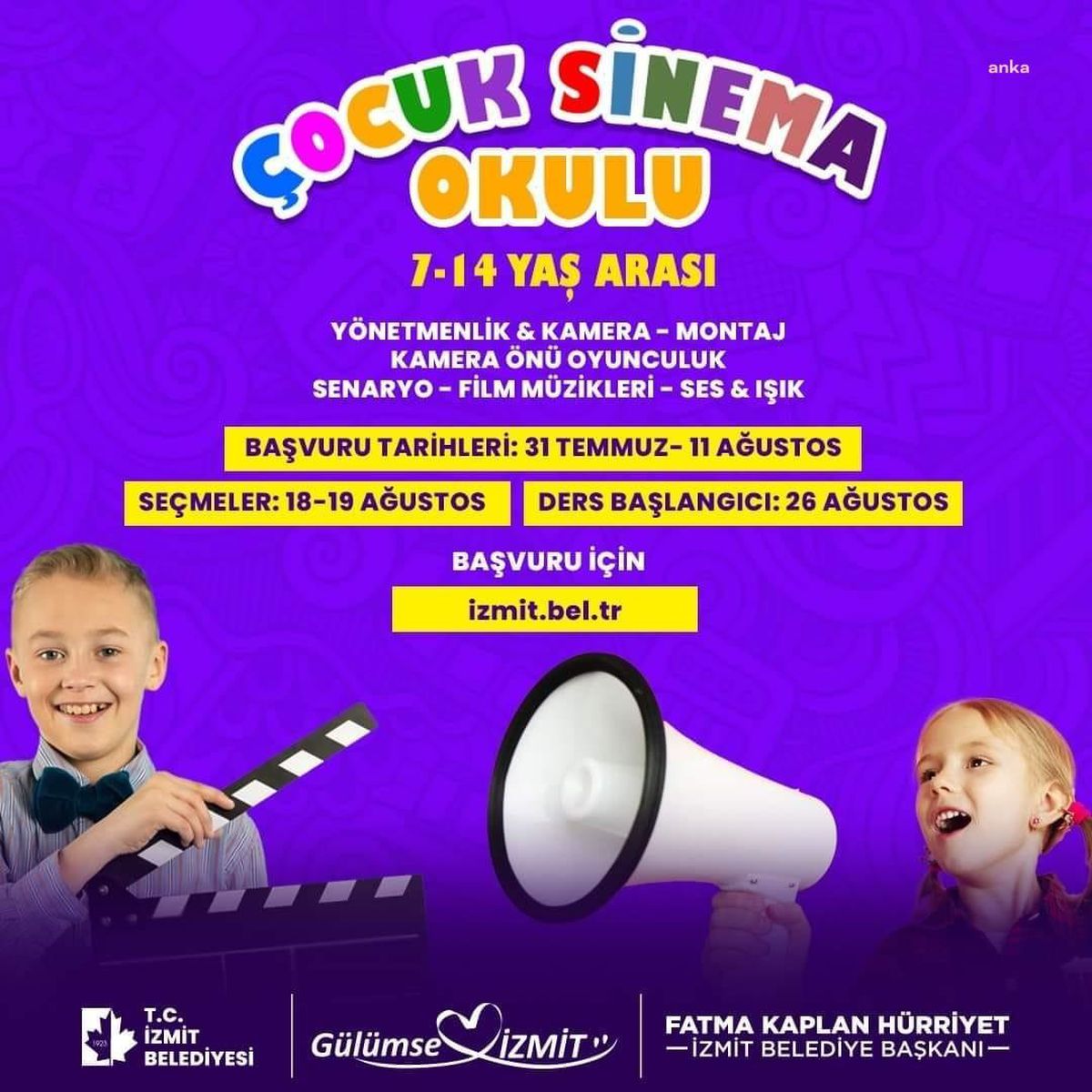 İzmit Belediyesi ve Çocuk Sinema Okulu'na 628 başvuru geldi