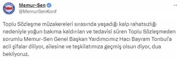 Memur-Sen Genel Başkan Yardımcısı Tonbul kalp krizi geçirdi