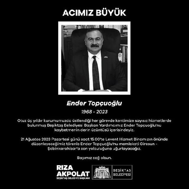 Beşiktaş Belediye Başkan Yardımcısı Topçuoğlu makamında geçirdiği kalp krizi sonucu hayatını kaybetti