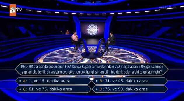 1930-2010 arasında düzenlenen FIFA Dünya Kupası turnuvalarındaki 772... Kim Milyoner Olmak İster 22 Ağustos Sorusu Cevabı Nedir? 100 Bin TL'lik soru!