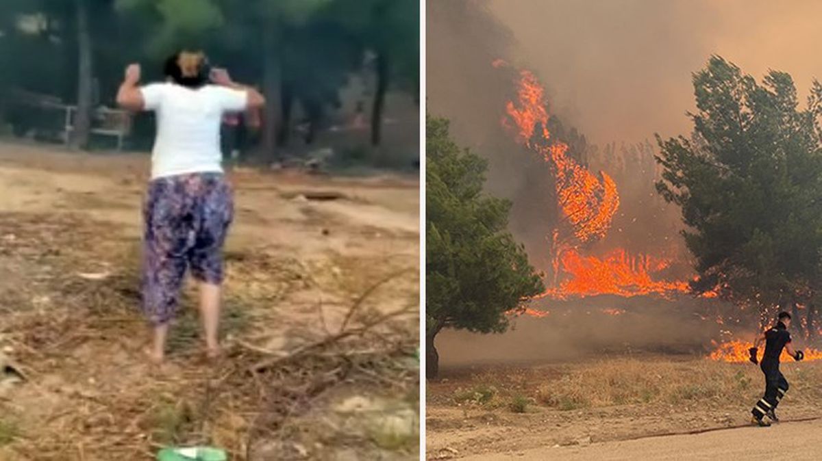 Çanakkale'deki yangından canlarını kurtarmaya çalışan köylülerin panik anları kamerada
