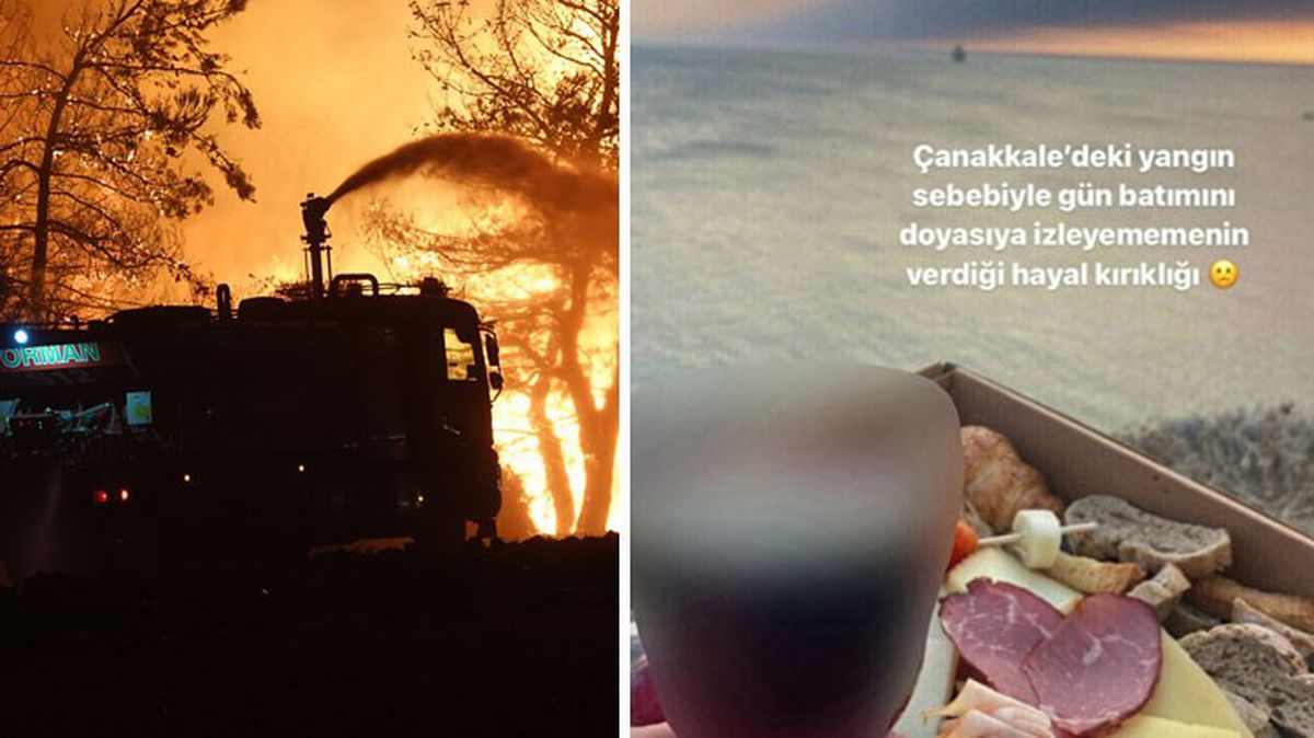 Çanakkale'deki orman yangını devam ederken tepki çeken paylaşım: Gün batımını doyasıya izleyemedim