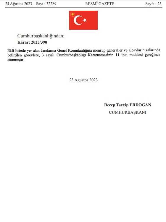 Jandarma Genel Komutanlığı atamaları 2023! Resmi Gazete Jandarma Genel Komutanlığı kararnamesi yayınlandı mı? 2023 terfi listesi!