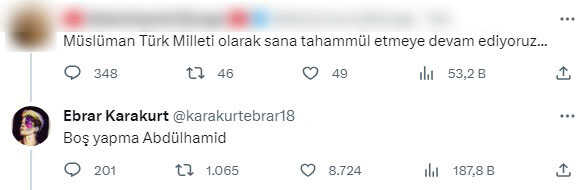 Ebrar Karakurt, 'Müslüman olarak sana tahammül etmeye devam ediyoruz' yorumuna tepkisiz kalmadı: Boş yapma Abdülhamid