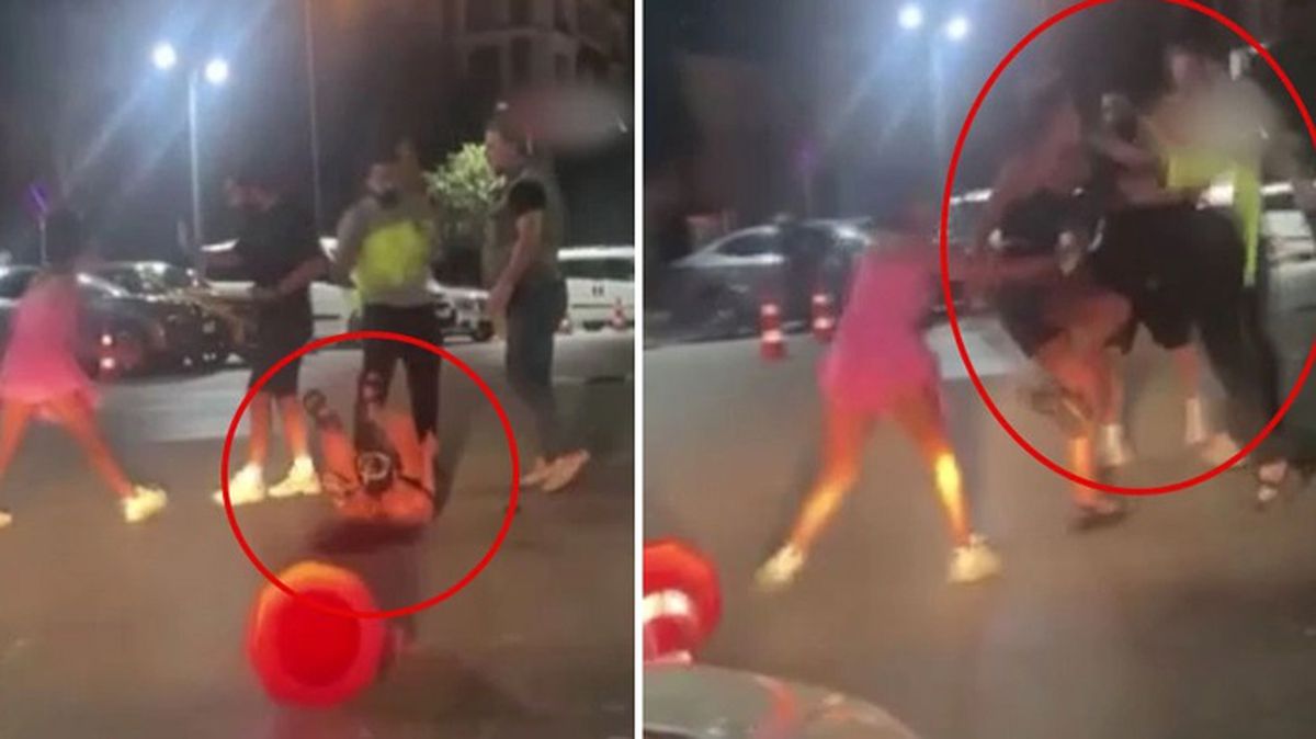 Eğlence mekanı çıkışına kadınlarla çalışanlar arasında kavga! O anlar kamerada