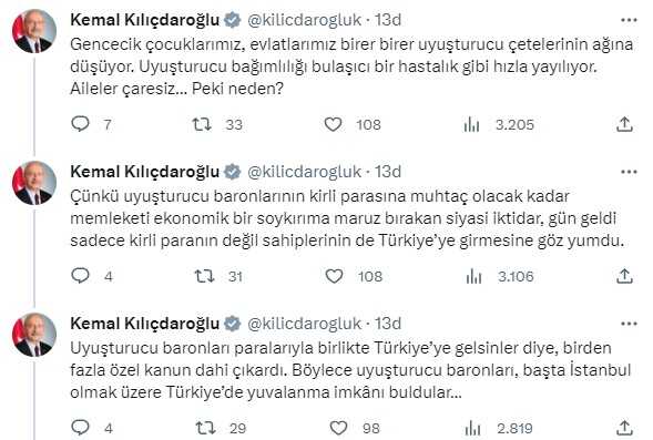 Kılıçdaroğlu uyuşturucuyla ilgili onlarca cümle kurdu, paylaşımın altına 'İstifa et' yorumu yağdı