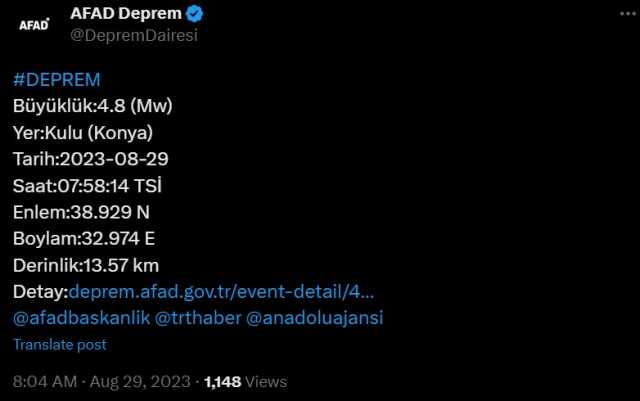 Konya Kulu'da deprem mi oldu? Az önce deprem nerede oldu? SON DAKİKA! Bugün Kulu'da deprem mi oldu? Kandilli son depremler listesi!