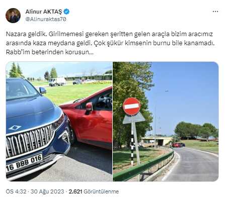 Bursa Büyükşehir Belediye Başkanı Alinur Aktaş'ın TOGG'u kazaya karıştı Bursa Büyükşehir Belediye Başkanı Alinur Aktaş'ın TOGG'u kazaya karıştı