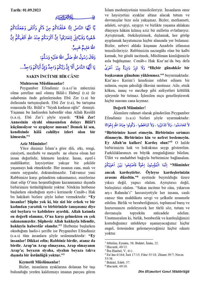 1 Eylül Cuma Hutbesi yayınlandı! 1 Eylül Cuma Hutbesi tam metni! Diyanet 1 Eylül Cuma Hutbesi!