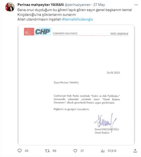 Kılıçdaroğlu'nun danışman olarak atadığı Perinaz Mahpeyker Yaman'ın CHP liderine hakaretler ettiği paylaşımı ortaya çıktı