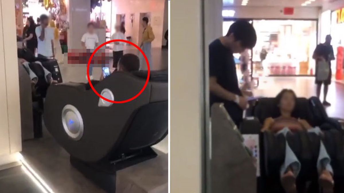 İstanbul'da AVM'de bir kişi, masaj koltuğundaki kadının fotoğrafları çekerken görüntülendi