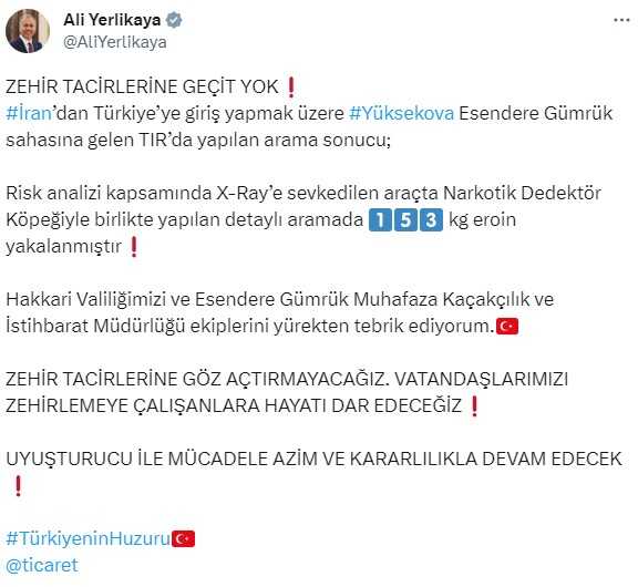 İran'dan Türkiye'ye gelen tırda 153 kilogram eroin yakalandı