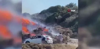 Urla'da mangal yangını denizden su taşınarak söndürüldü