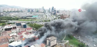 Ataşehir'de spor salonunda başlayan yangın dron ile havadan görüntülendi