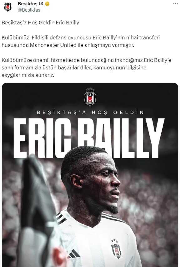 Beşiktaş, Manchester United'dan Eric Bailly'i kadrosuna kattı