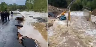 Kırklareli'nde kuvvetli yağış sonucu dereler taştı, karayolu ulaşıma kapandı