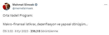 Bakan Şimşek Orta Vadeli Programı bir cümleyle özetledi