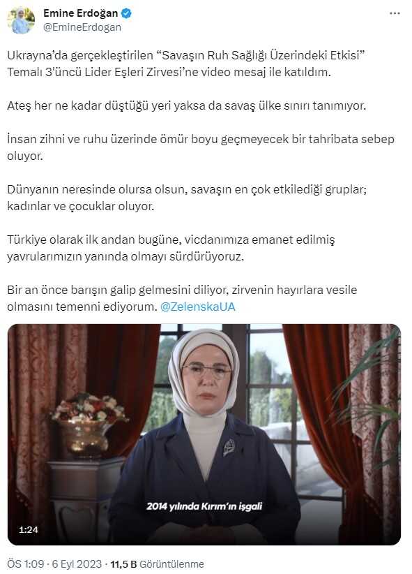 Emine Erdoğan'dan Ukrayna mesajı: Bir an önce barışın galip gelmesini diliyorum Emine Erdoğan'dan Ukrayna mesajı: Bir an önce barışın galip gelmesini diliyorum