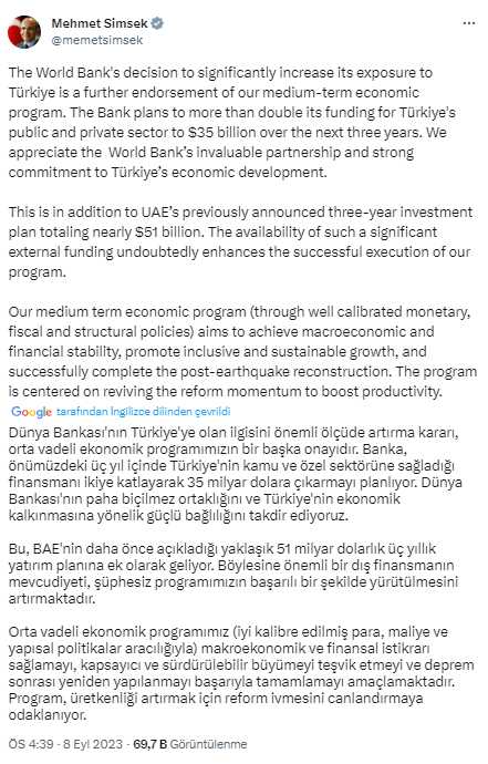 Bakan Şimşek'ten Dünya Bankası'nın Türkiye hamlesine ilk yorum: Bu karar OVP'nin onayıdır