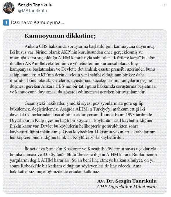 Sezgin Tanrıkulu: Geçmişteki Hakikatler Değiştirilemez