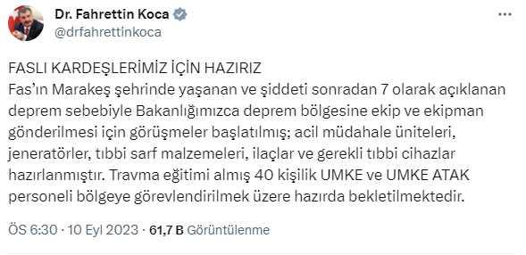 Fas'ta meydana gelen 7 büyüklüğündeki depremde hayatını kaybedenlerin sayısı 2 bin 122'ye yükseldi