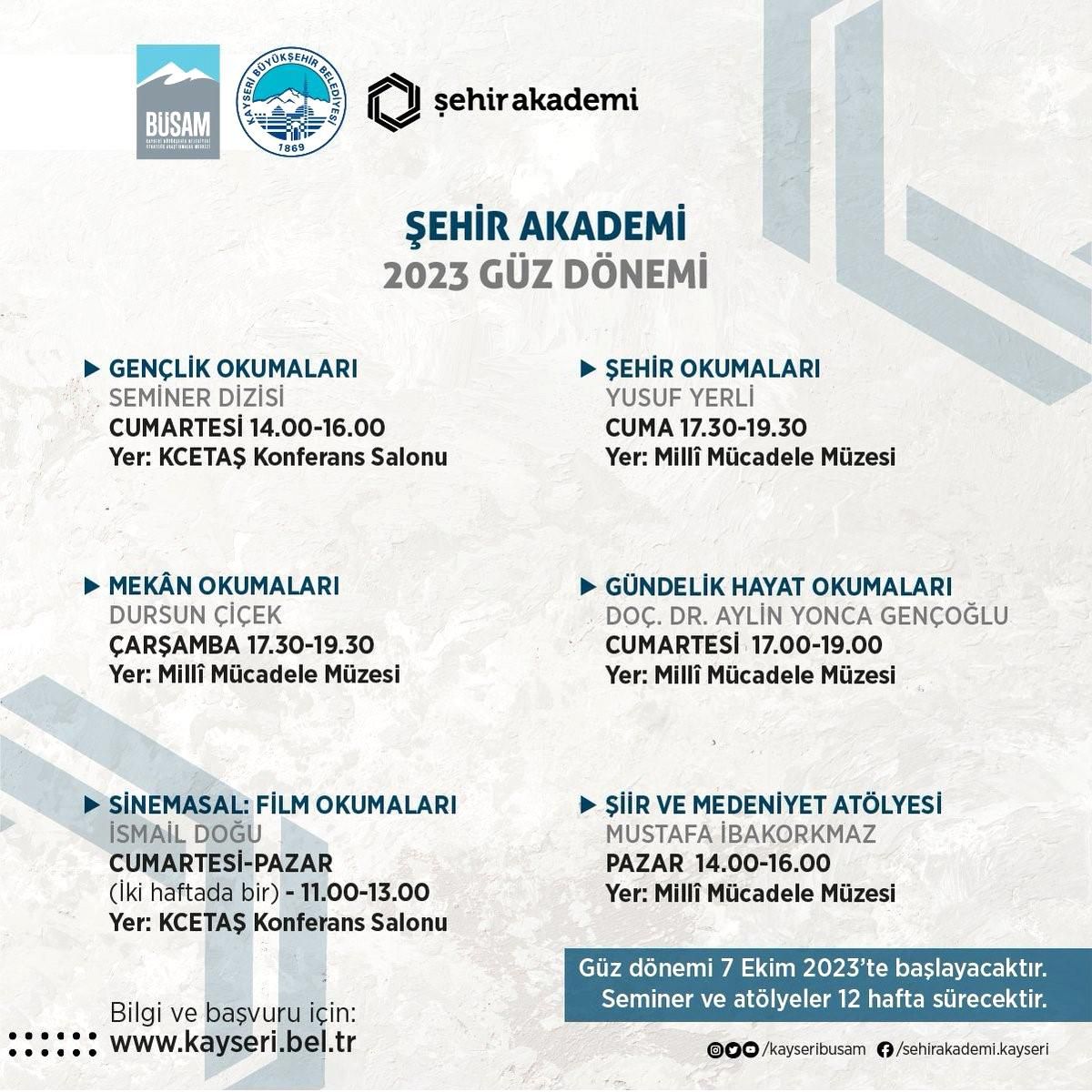 Kayseri Büyükşehir Belediyesi Şehir Akademi'ye Kayıtlar Başladı
