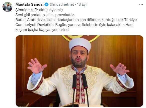 Mustafa Sandal'dan 'Şeriatı istemeyen kişi kafirdir' diyen Halil Konakçı'yı hedef aldı: Başka kapıya Mustafa Sandal'dan 'Şeriatı istemeyen kişi kafirdir' diyen Halil Konakçı'yı hedef aldı: Başka kapıya