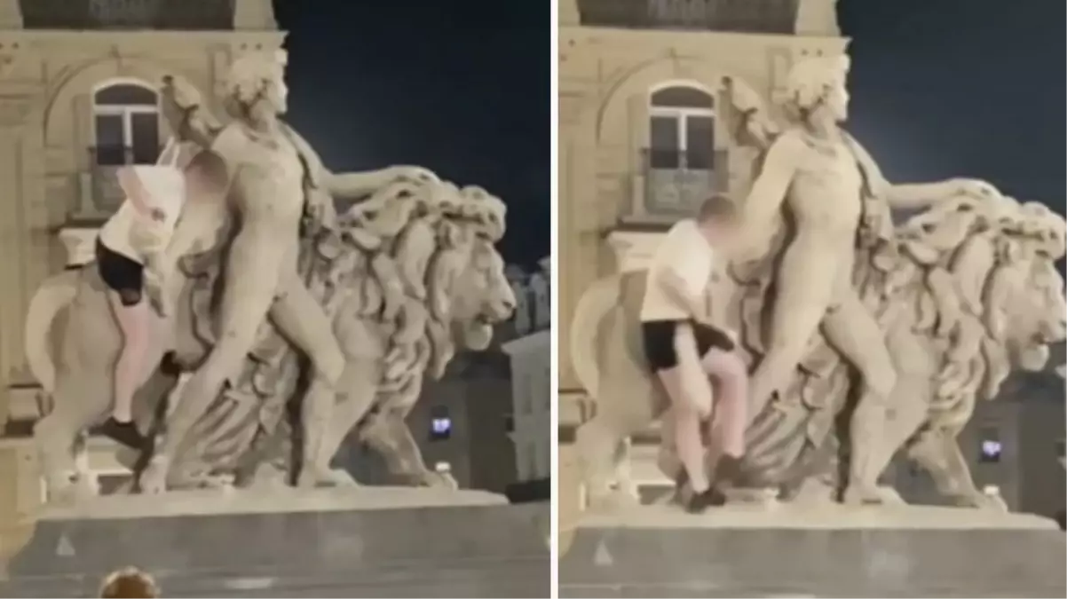 Alkollü turist, restorasyonu bir gün önce biten heykelin kolunu kırdı