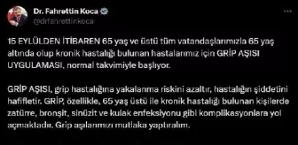 65 yaş üstü ve kronik hastalığı olanlar için grip aşısı başlıyor