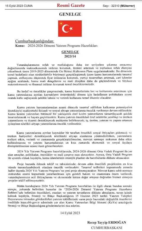 Cumhurbaşkanlığı genelgesinde dikkat çeken detay: Zorunlu haller dışında Yatırım Programı'na yeni proje alınmayacak Cumhurbaşkanlığı genelgesinde dikkat çeken detay: Zorunlu haller dışında Yatırım Programı'na yeni proje alınmayacak