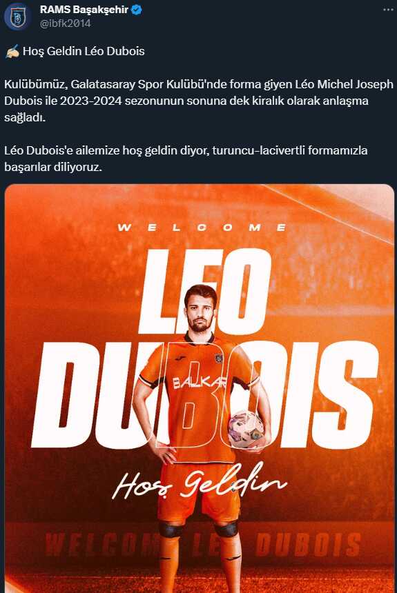 Okan Buruk biletini kesti! Galatasaray, Leo Dubois'i 1 yıllığına Başakşehir'e kiraladı
