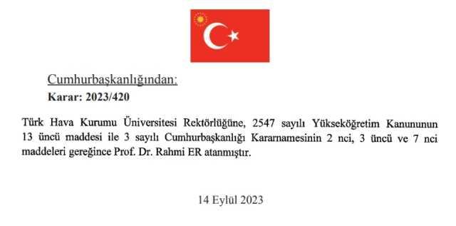 Türk Hava Kurumu Üniversitesiyeni Rektörü Prof. Dr. Rahmi Er kimdir?
