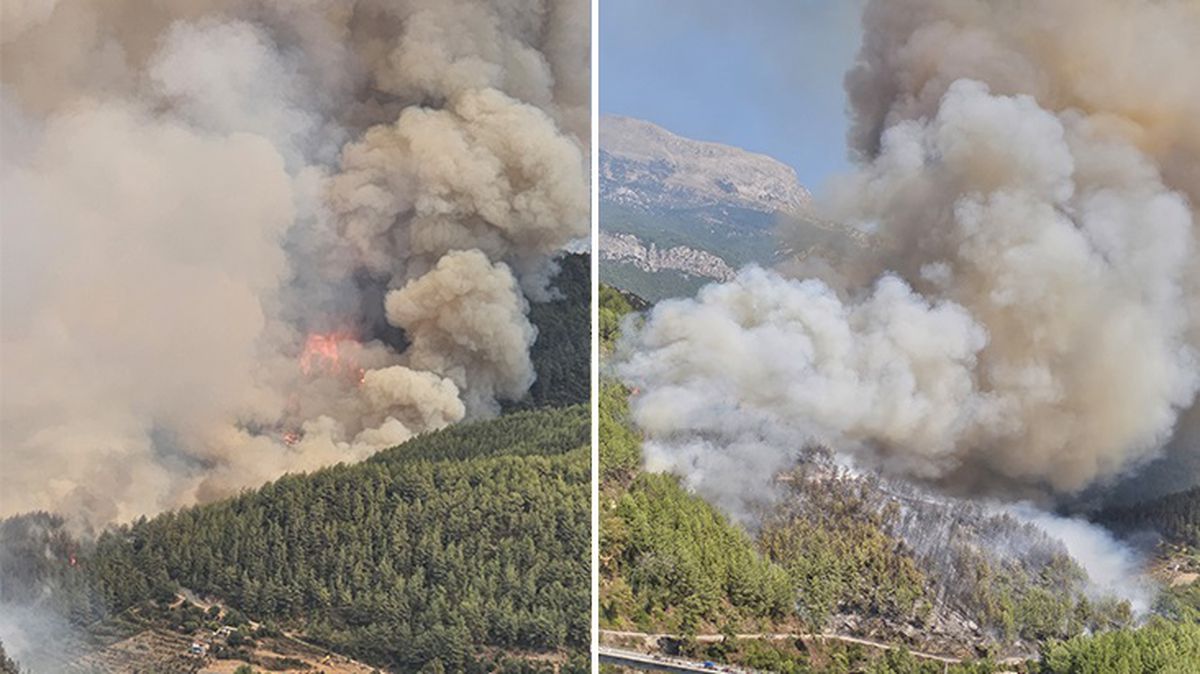 Antalya'da orman yangını! Alevler rüzgarın etkisiyle büyüdü, 17 ev boşaltıldı
