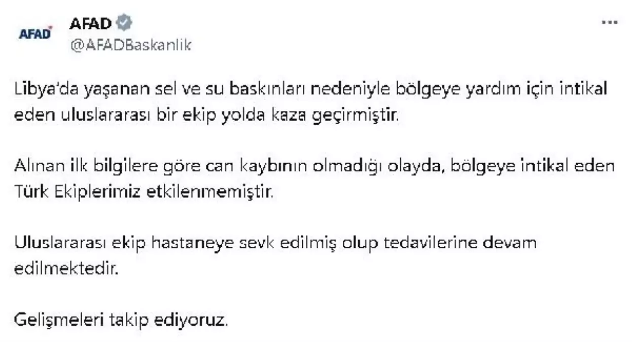 Libya'da sel yardımına giden uluslararası ekip kaza geçirdi