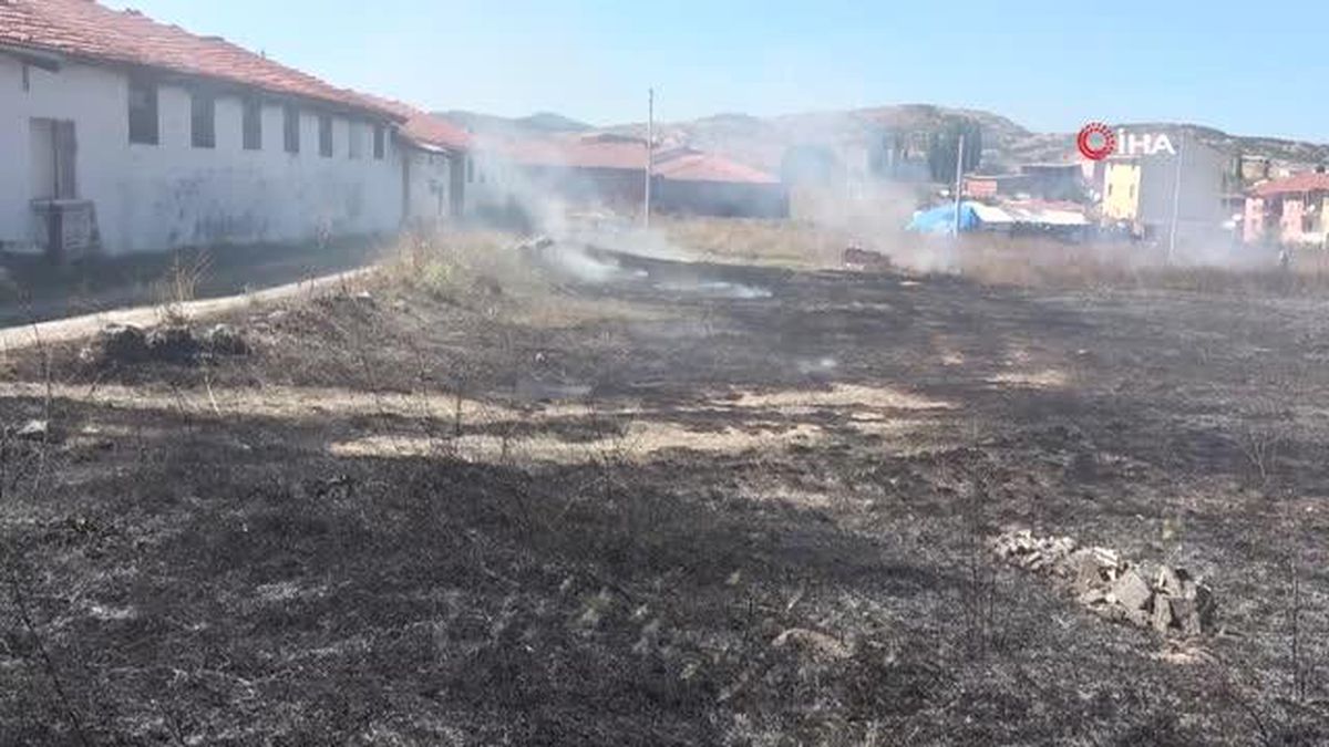 Tavşanlı'da ot yangını evlere ulaşmadan söndürüldü