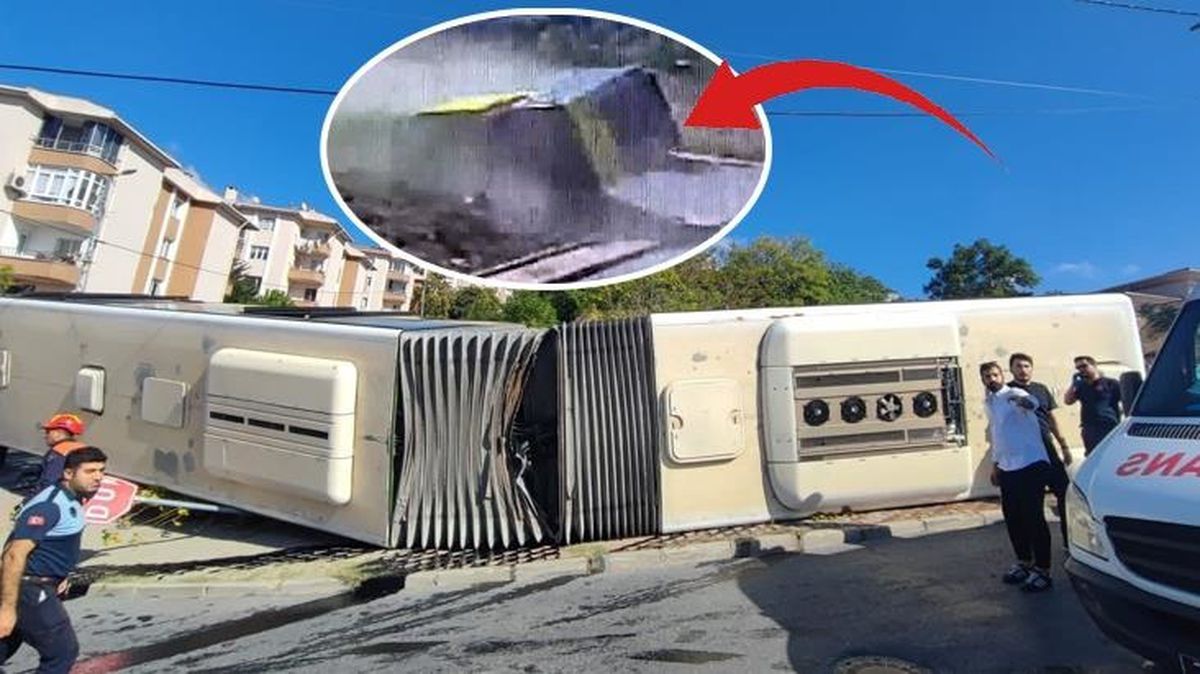 İETT otobüsü devrildi! Yaralıların olduğu kaza anı kamerada