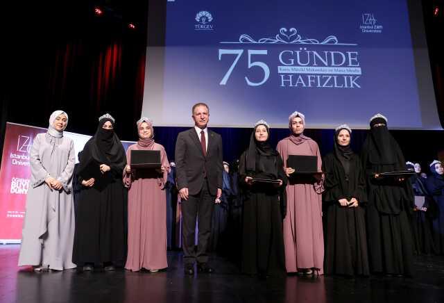 TÜRGEV Yönetim Kurulu Üyesi Esra Albayrak, hafız olan öğrencilerine taç taktı ve hafızlık belgelerini teslim etti