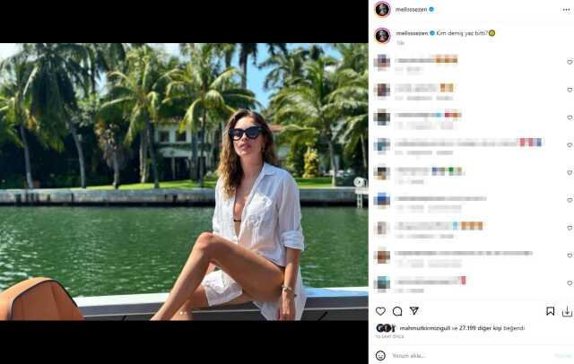 'Yaz bitmedi' diyen Melis Sezen, siyah bikinisiyle kamera karşısına geçti