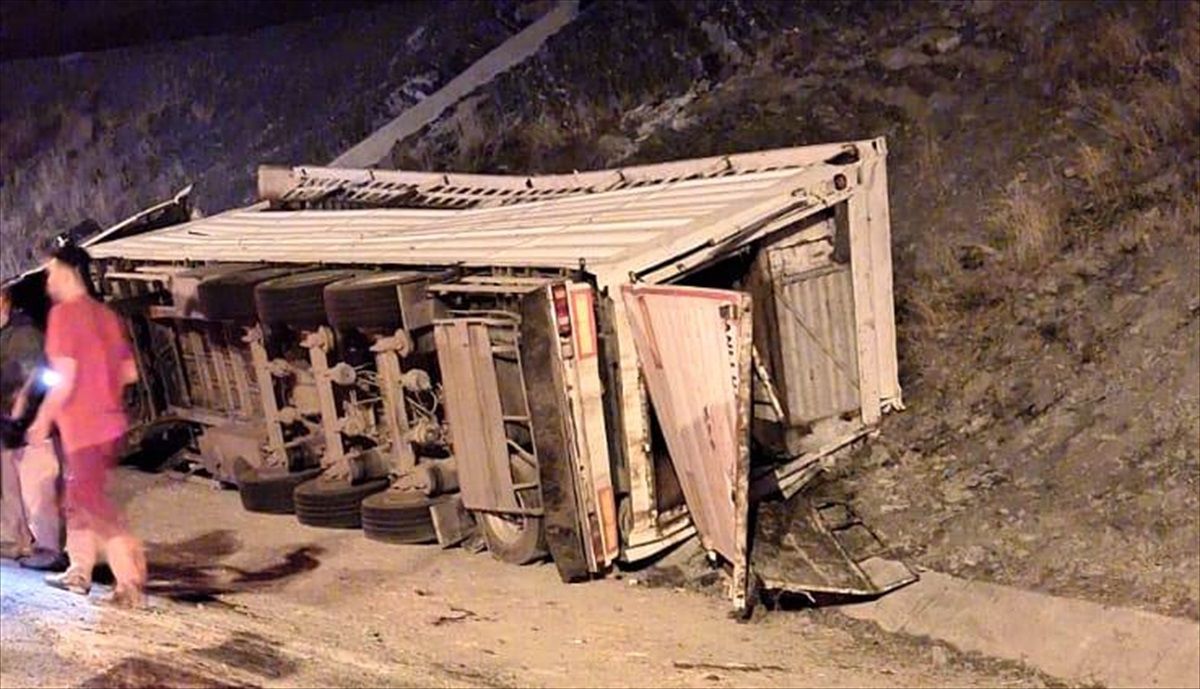 Konya'da büyükbaş hayvan taşıyan tır devrildi, sürücü yaralandı