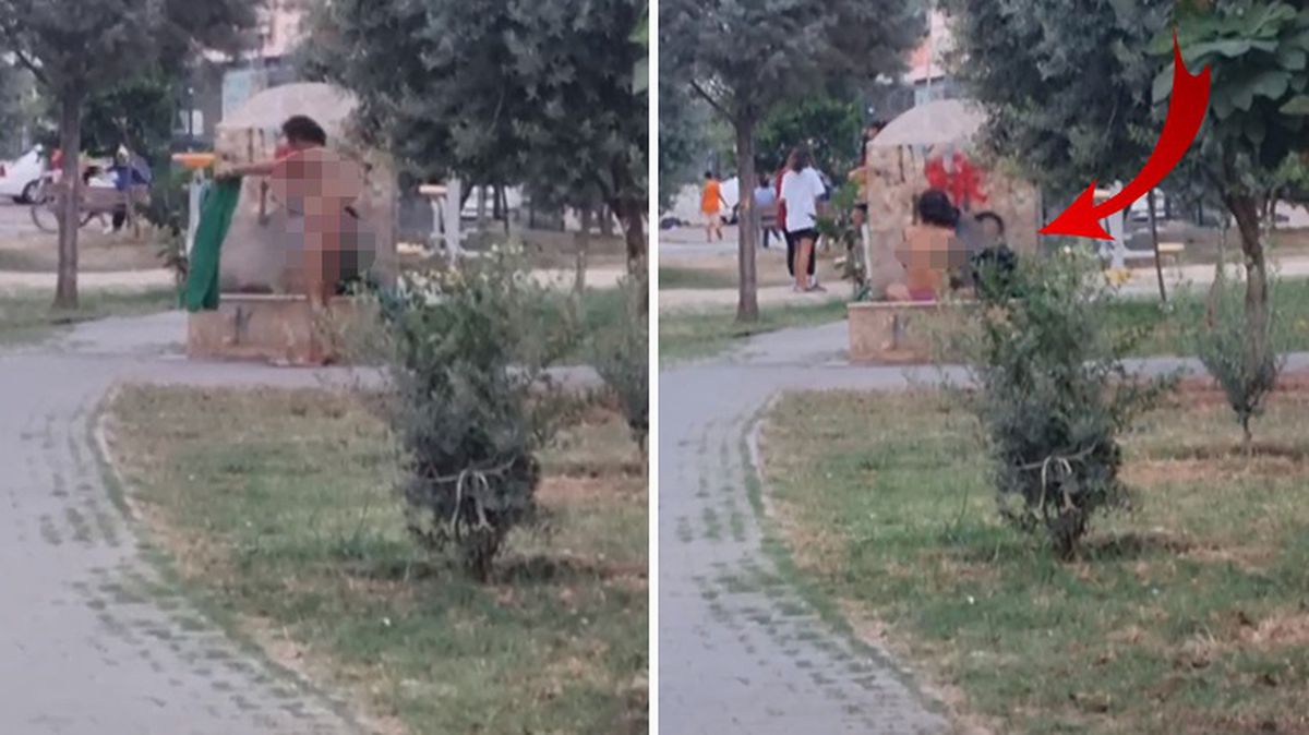 Adana'da madde bağımlısı kadın, parktaki çeşmede iç çamaşırlarıyla yıkandı